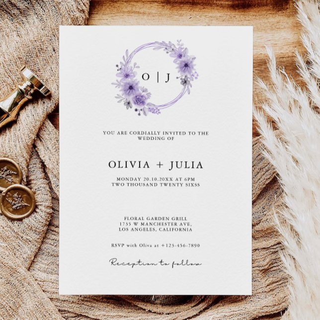Mall för lila Bröllopsinbjudans (Purple Wedding Invites Template)