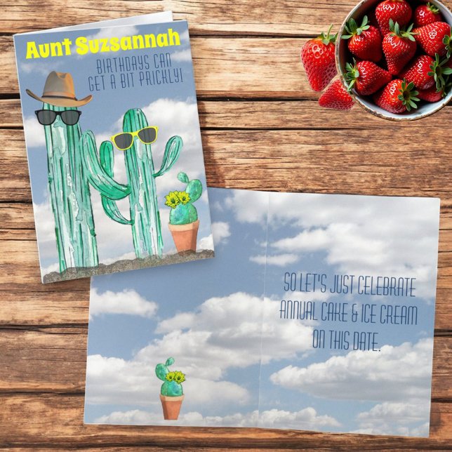 Mall för Ljuny sydvästra vattenfärgen Cactus Namn (greeting card cover and inside)