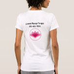 Mall för Logotyp av massageterapeutisk personal T Shirt<br><div class="desc">Budgetvänlig massageterapeut, enkla arbetsskjortor för logotyp som du kan anpassa onlinen till. Designad med ett emblem för massage logotyp kan du använda på våra skjortor eller byta ut dem mot din egen logotyp och anpassa kontaktuppgifterna. Ge en till varje anställd och bära den själv för att befordra dina tjänster var...</div>