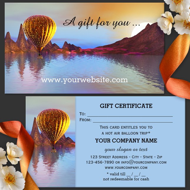 Mall för luftballong Ride-certifikat Rabattkort (Hot air balloon entertainment gift certificate card with fantasy landscape - day trip)