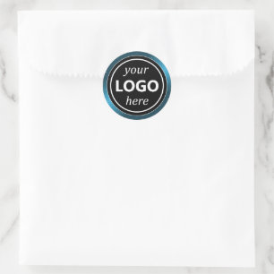 Mall för lyxsvart blå Ram Lägg till Logotyp, moder Runt Klistermärke