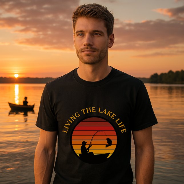 Mall för människofiske Retro Sunset Sjö Life T Shirt (Skapare uppladdad)