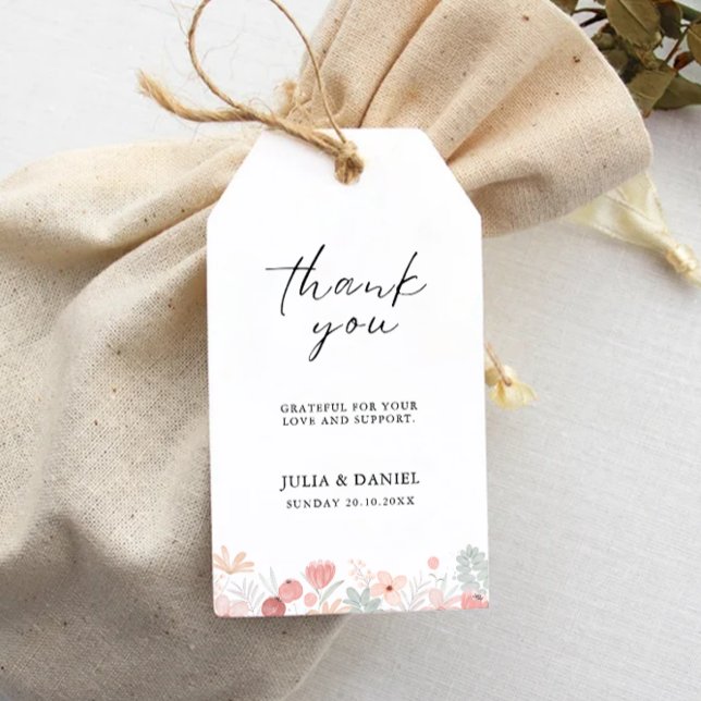 Mall för Märkre av jodrosbröllop. Presentetikett (Wildflower Wedding Favor Tag Template,)