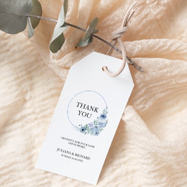 Mall för Märkre för blå bröllop. Presentetikett (Blue Wedding Favor Tag Template,)