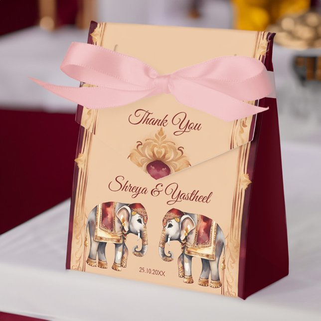 Mall för maronbeige indisk elefant i bröllop presentaskar (Maroon beige Indian wedding elephants template Favor Box Indian wedding favors elephant favor box)