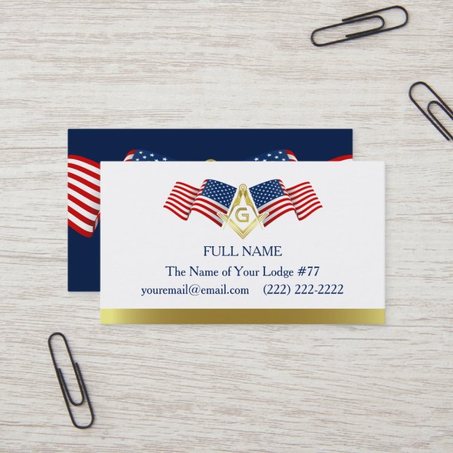 Mall för Masonic Business Card | Amerikanska Flagg Visitkort (Fram/Back In Situ)