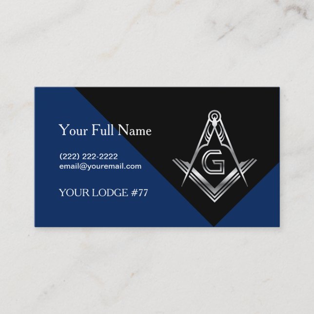 Mall för Masonic Business Card | Blå och Silver (Framsida)