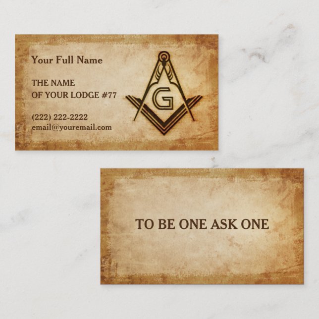 Mall för Masonic Business Card | Rustic Parchment Visitkort (Fram/baksida)