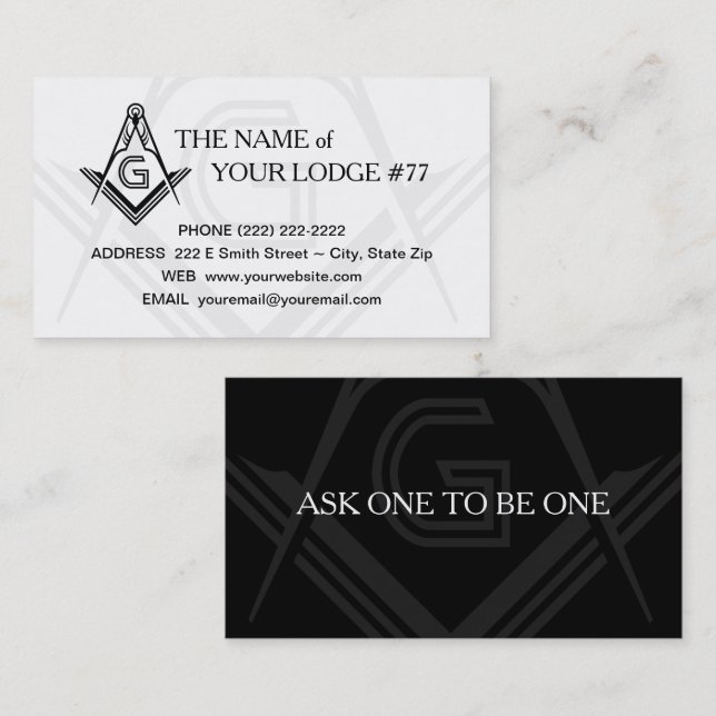 Mall för Masonic Business Card | Svartvit Visitkort (Fram/baksida)