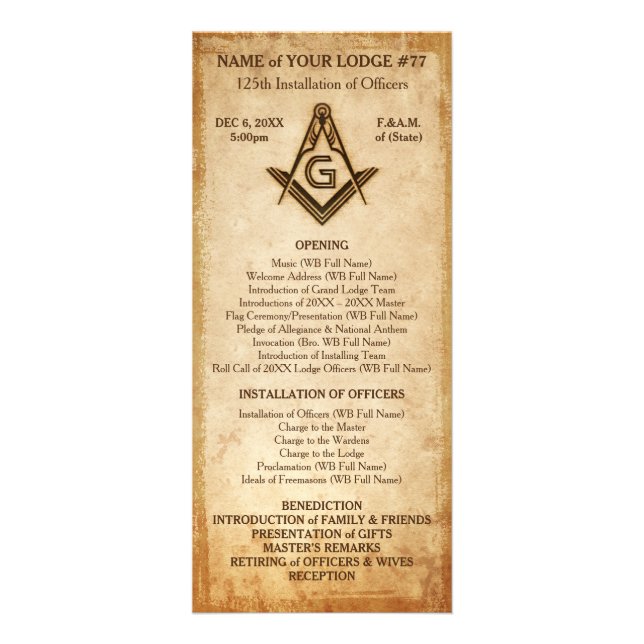 Mall för Masonic Rack Card | Gammalt Rustic Parchm Reklamkort (Framsidan)
