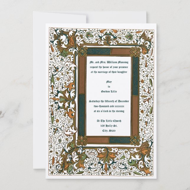 Mall för medeltida belysta bröllopsinbjudningar (Framsida)