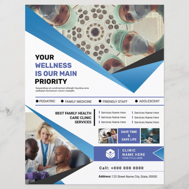 Mall för medicinsk klinisk service Flyer (Framsida)