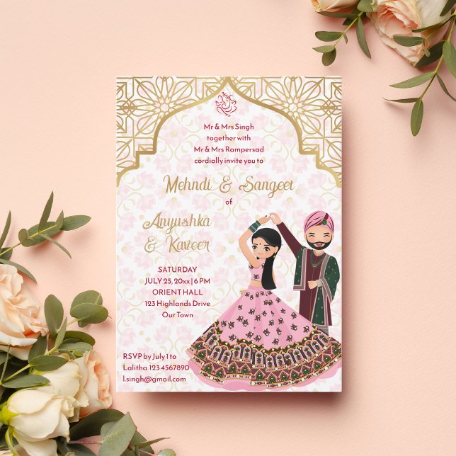 Mall för Mehndi sangeet rosa guld Indian bröllop (Skapare uppladdad)