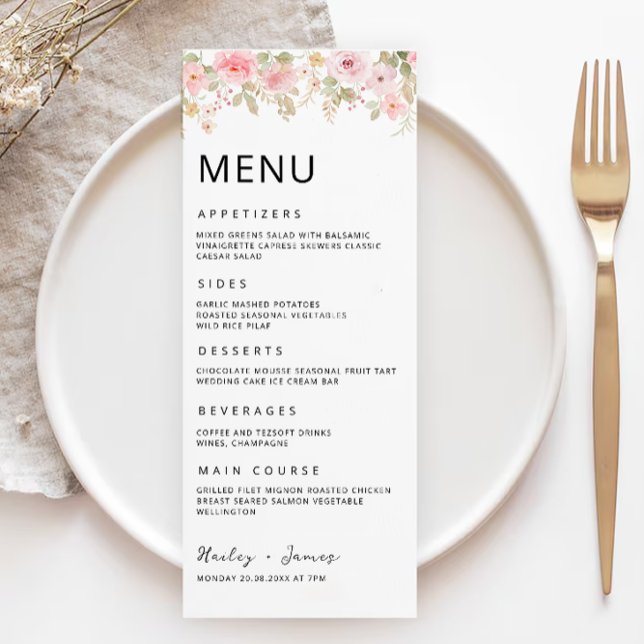 Mall för menykort för Ro Bröllop (Rose Wedding Menu Cards Template)