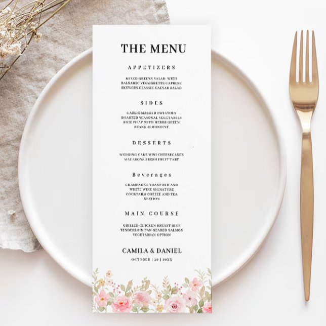 Mall för menykort för Ro Bröllop (Rose Wedding Menu Cards Template)