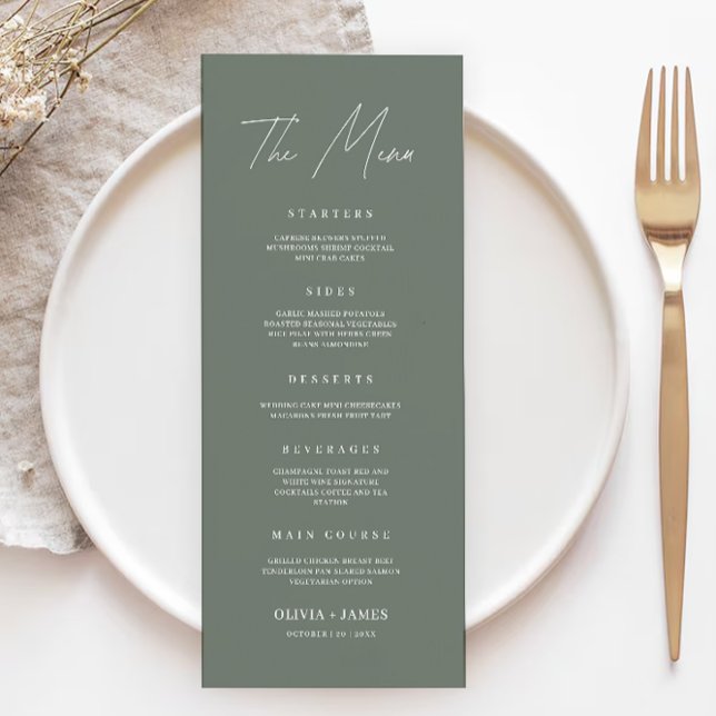 Mall för menykort för Sage Boho Bröllop (Sage Boho Wedding Menu Cards Template)