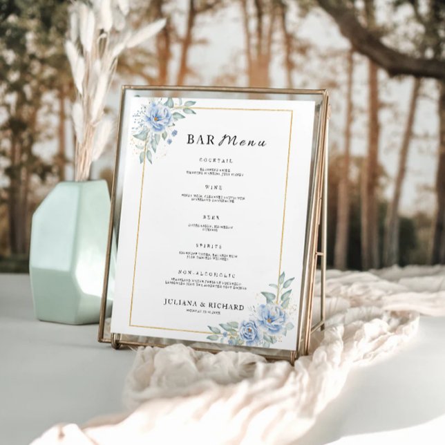 Mall för menysignatur för blå Bröllop Pub Poster (Blue Wedding Bar Menu Sign Template)