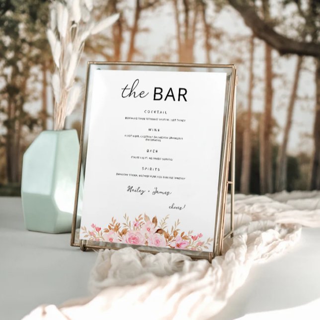 Mall för menysignatur för Ro Bröllop Pub Poster (Rose Wedding Bar Menu Sign Template)