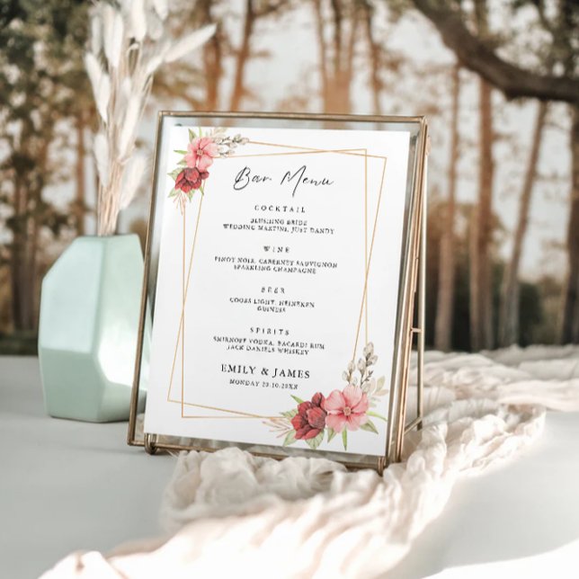 Mall för menysignatur för Ro Bröllop Pub Poster (Rose Wedding Bar Menu Sign Template)
