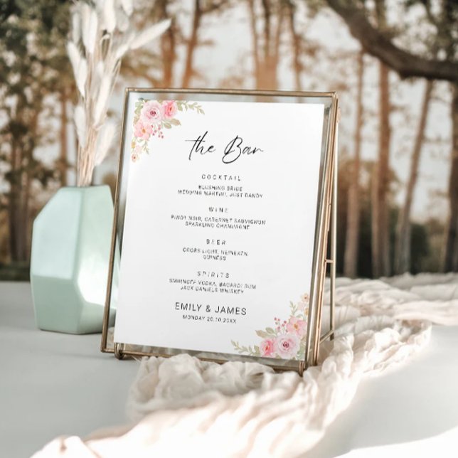Mall för menysignatur för Ro Bröllop Pub Poster (Rose Wedding Bar Menu Sign Template)