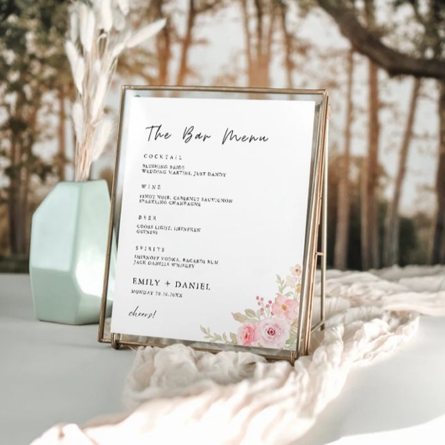 Mall för menysignatur för Ro Bröllop Pub Poster (Rose Wedding Bar Menu Sign Template)