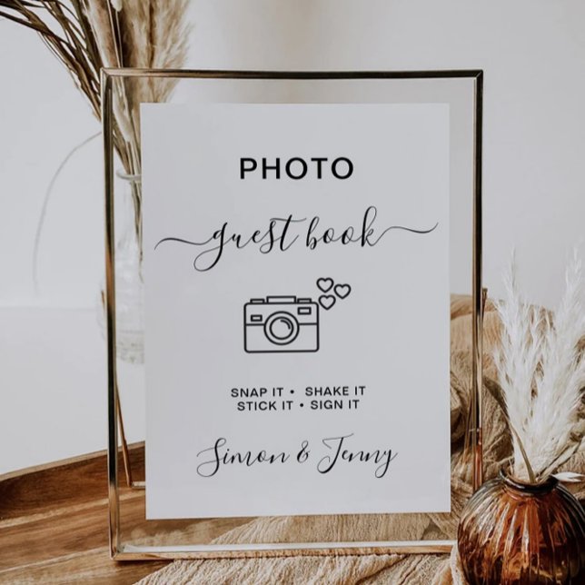 Mall för minimal fotoguestbook-signatur. (Minimalist Photo Guestbook Sign Template, Invitation)