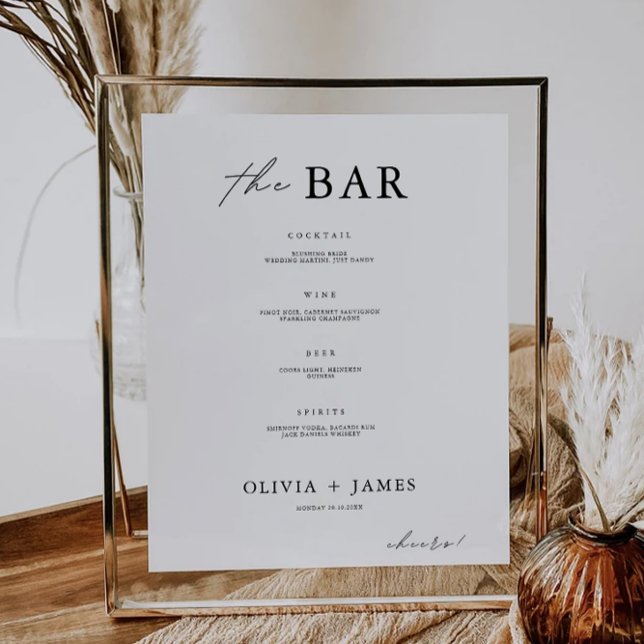 Mall för minimalistisk Bröllop-Pub-meny-signering Poster (Minimalist Wedding Bar Menu Sign Template)