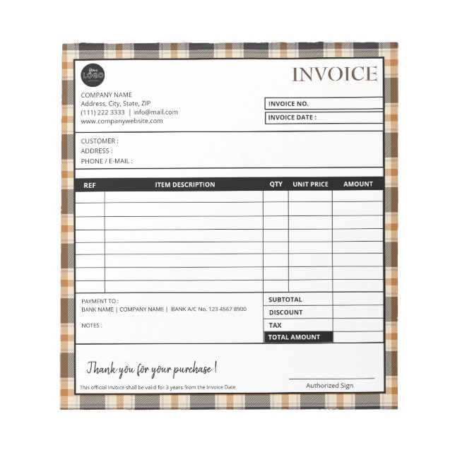 Mall för minimalistisk Play Gräns-faktura Anteckningsblock (Framsida)