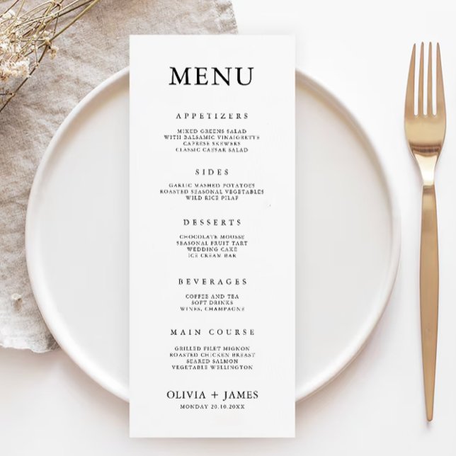 Mall för minimalistiska Bröllop-menykort (Minimalist Wedding Menu Cards Template)