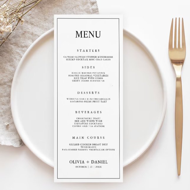 Mall för minimalistiska Bröllop-menykort (Minimalist Wedding Menu Cards Template)