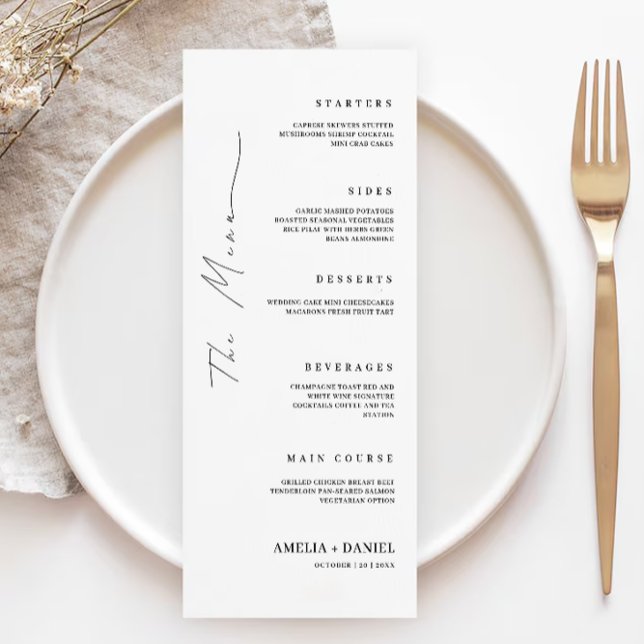 Mall för minimalistiska Bröllop-menykort (Minimalist Wedding Menu Cards Template)
