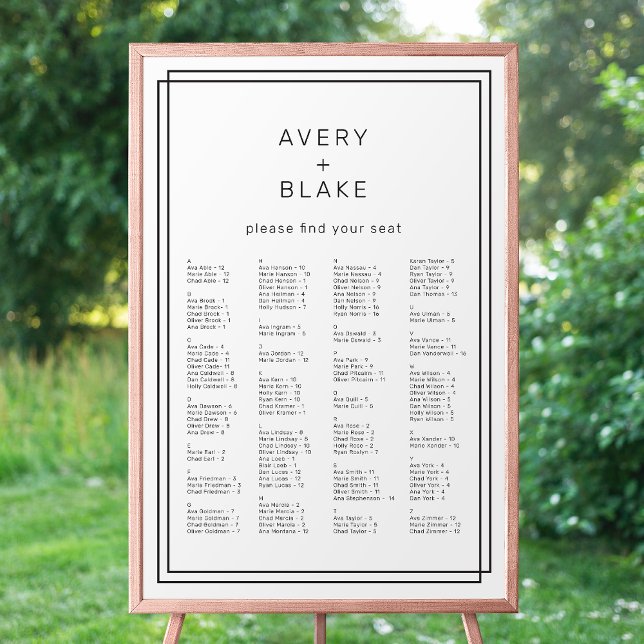 Mall för minimalistiskt sittdiagram för Bröllop Poster (AVERY Minimalist Wedding Seating Chart Template)
