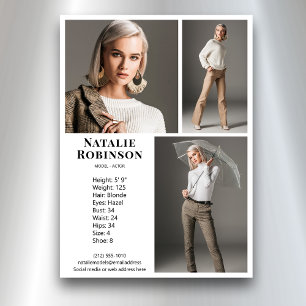 Mall för modell Actor 3 Photo Pro Comp Card - vit
