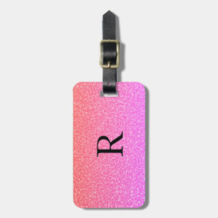 Mall för Monogram Initialer Namn Ro Rosa Glitter Bagagebricka