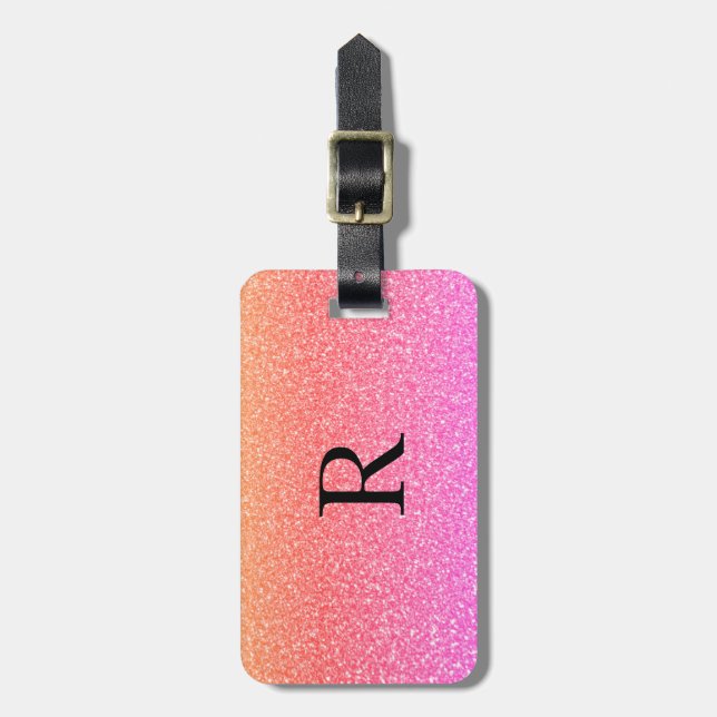 Mall för Monogram Initialer Namn Ro Rosa Glitter Bagagebricka (Vertikal Framsida)
