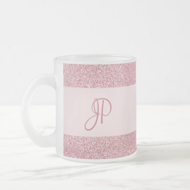 Mall för Monogram-Trendig i Ro Guld Glitter Frostad Glasmugg (Vänster)