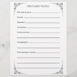 Mall för obituary notes - End-of-Life Planning Let Brevhuvud