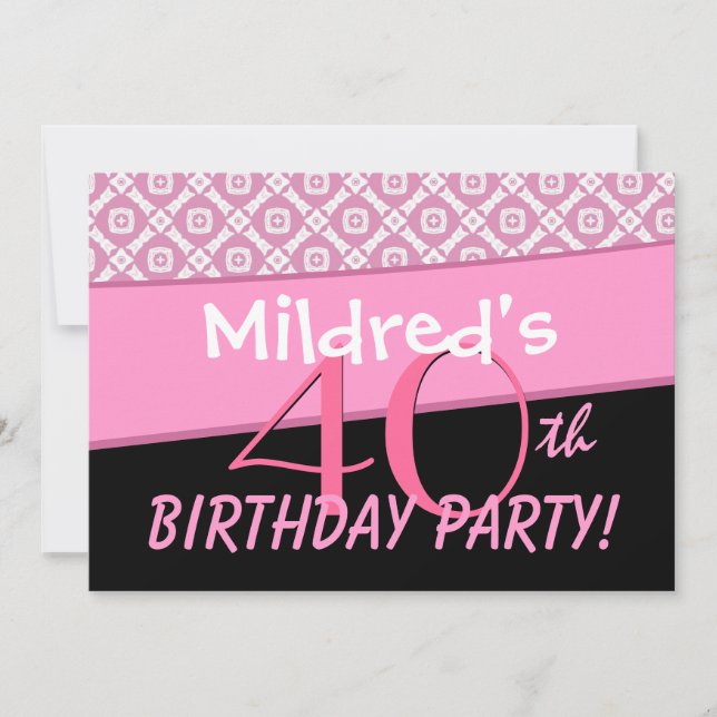 Mall för Party Rosa Mönster vid 40:e födelsedagen (Framsida)