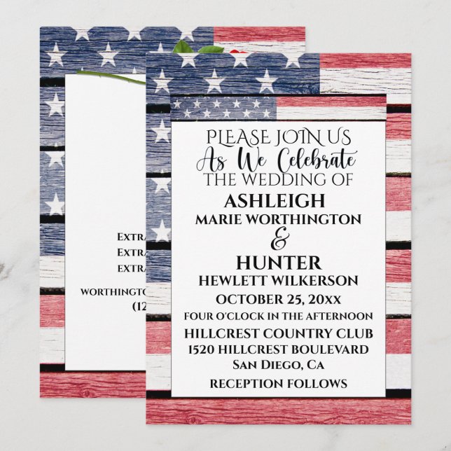 Mall för Patriotic Wedding-inbjudan (Fram/baksida)