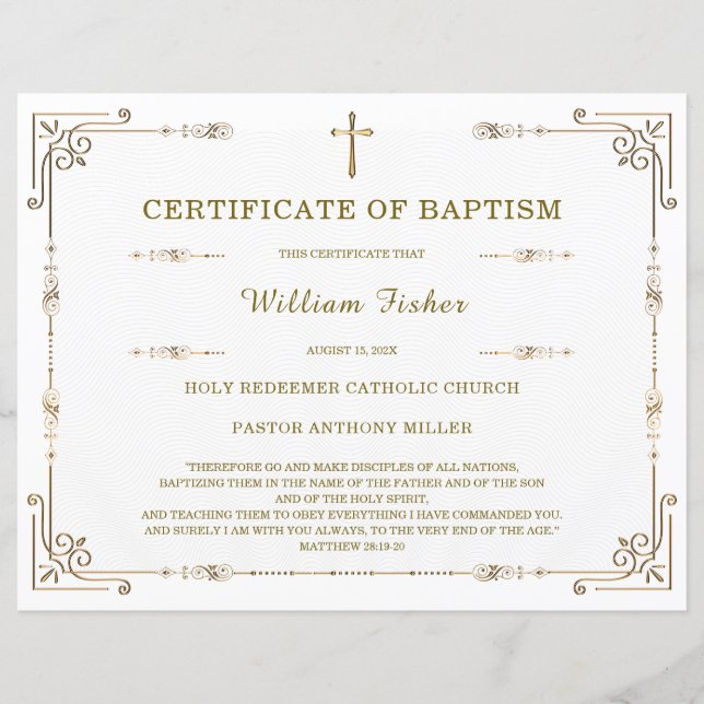 Mall för personlig Baptism-certifikat redigerbar (Framsida)