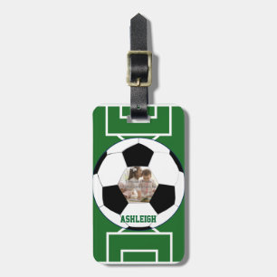 Mall för personligfotbollboll och fältfoto bagagebricka