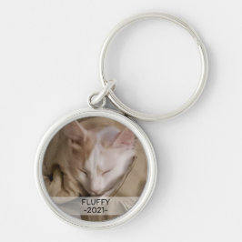 Mall för Pet Cat Hund Photo Namn Rund Silverfärgad Nyckelring