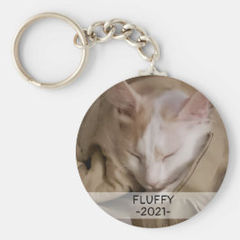 Mall för Pet Cat Hund Photo Namn Rund Silverfärgad Nyckelring