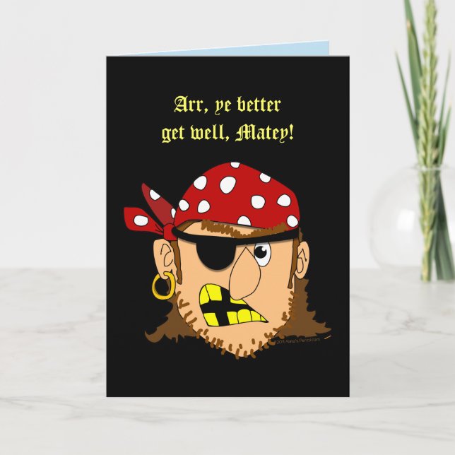Mall för Pirat Man Funny Get well Greeting Card-ko (Framsida)