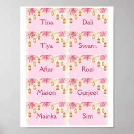 Mall för platskort för rosa poster