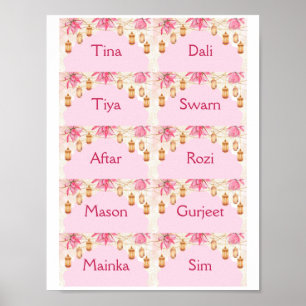 Mall för platskort för rosa poster