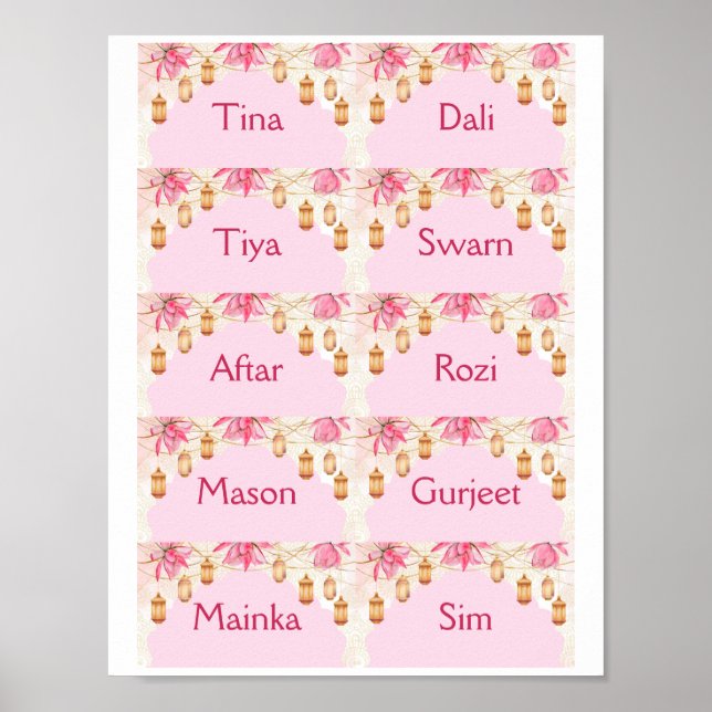 Mall för platskort för rosa poster (Framsidan)