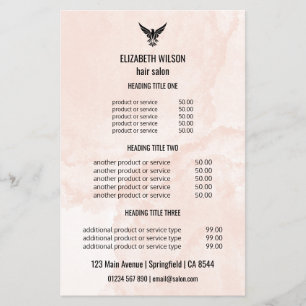 Mall för prislista för Blush Marble Hair Salon Flygblad