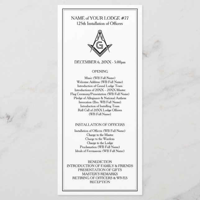 Mall för programguide för masonic Rack Card (Framsida)