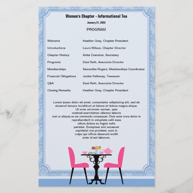Mall för programmet Tea Party (Framsida)